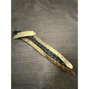 1960's Embossed Gold Metal Coil Belt with Black Elastic Backing. Vintage Large